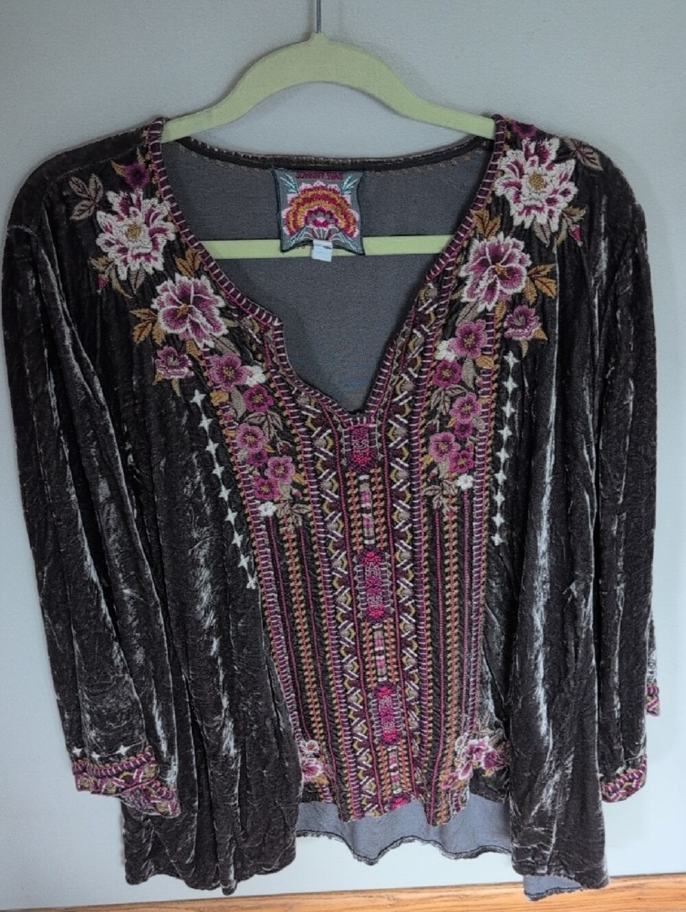 Johnny Was Taupe and Pink Velvet Boho Top - Picture 2 of 7